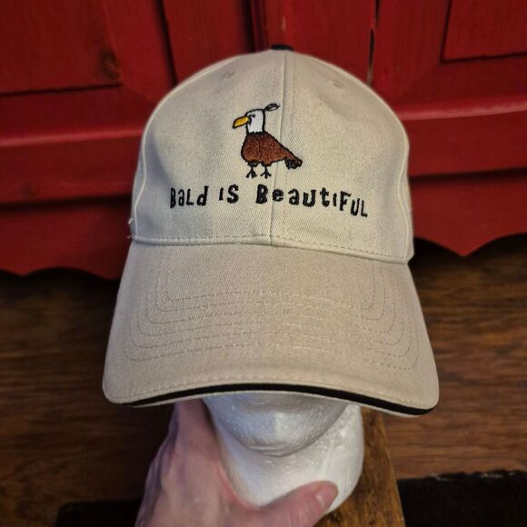 Bald is Beautiful Baseball Cap Pacific Headwear Petersburg Alaska Tan Hat EUC - Picture 1 of 5